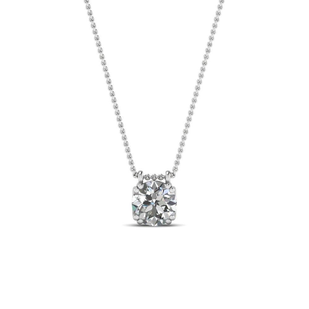 Round Brilliant Cut 1.00 Carat Diamond Necklace Pendant 14K White Gold Pendant