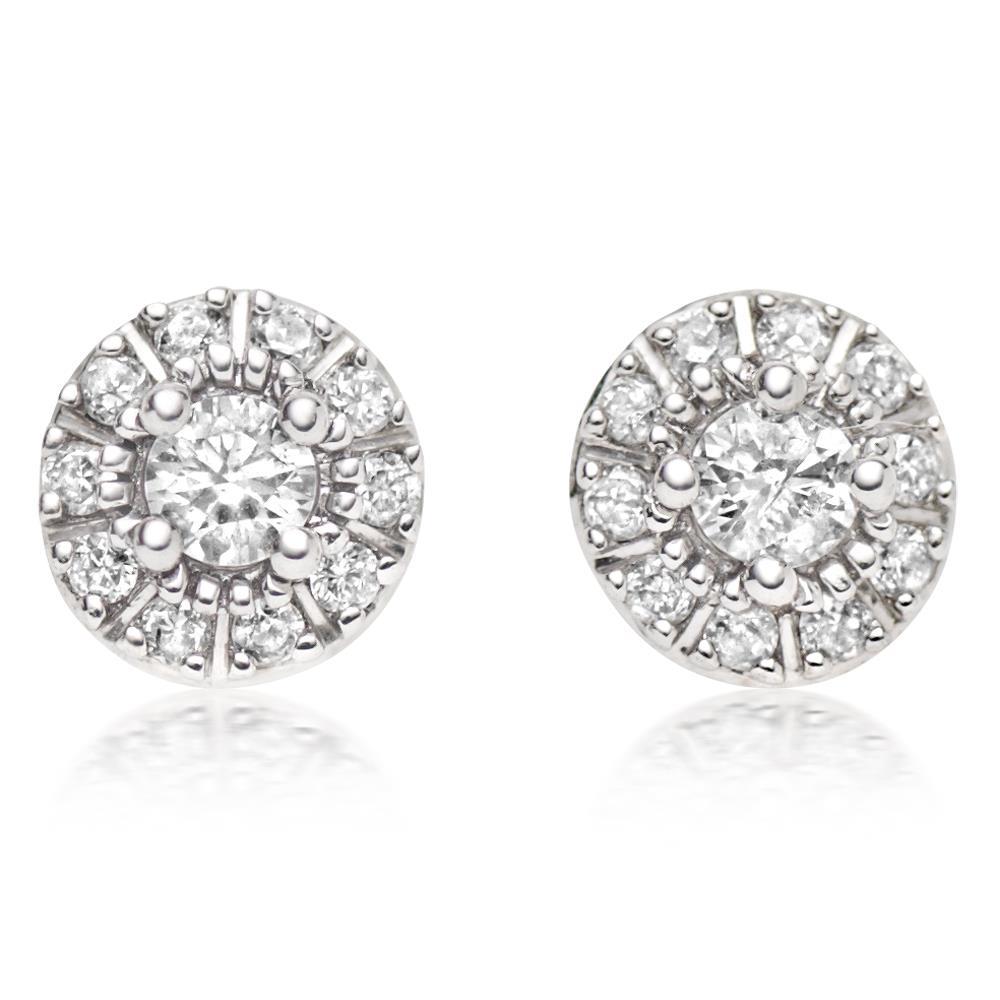 Round Brilliant Cut Diamonds Lady Stud Halo Earrings White Gold