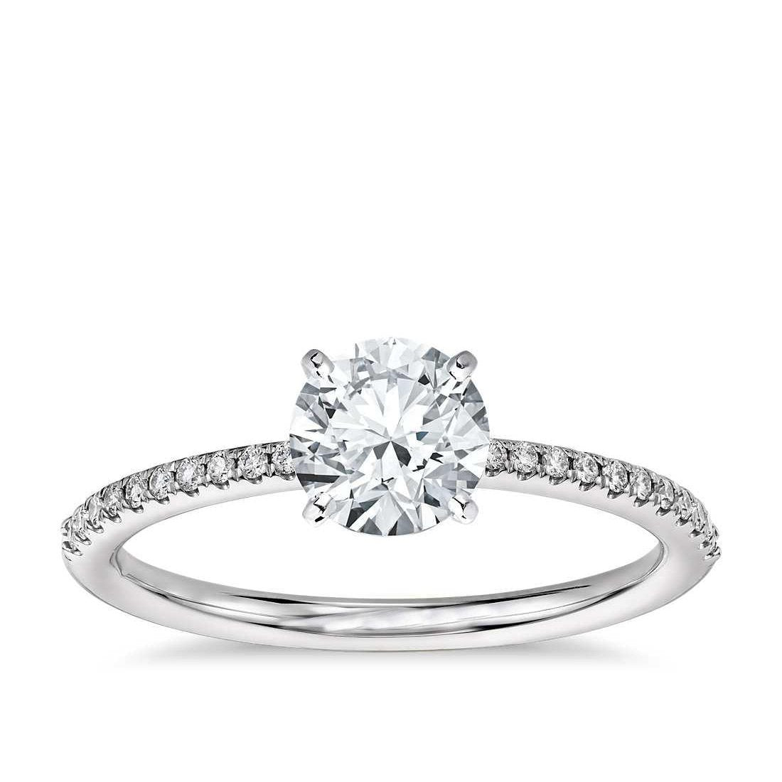 Round Brilliant Cut Fancy White Gold Diamond Solitaire Ring with Accents