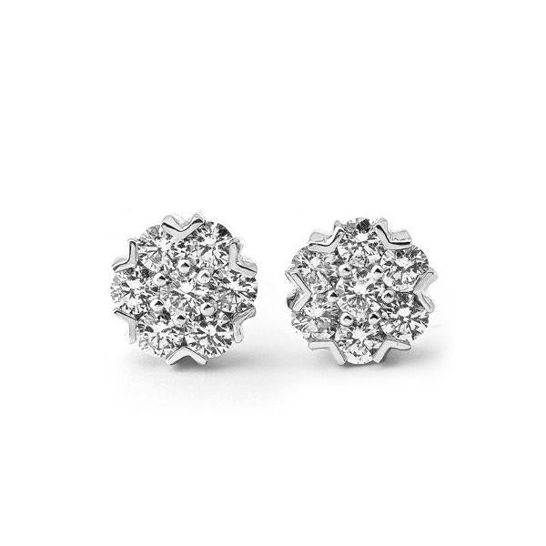 High Quality Round Brilliant Diamonds Ladies Stud Earring Gold White