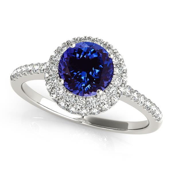 Round Brilliant Cut Tanzanite And Diamonds Gold White Gemstone Ring