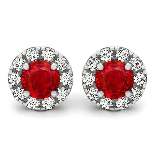 Round Brilliant Cut Best amazing weeding Ruby With Diamonds Studs Earrings Gemstone