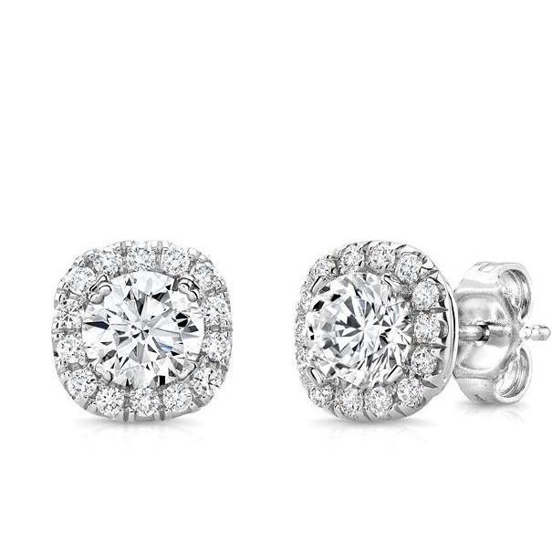 Round Brilliant Cut Halo Diamond Ladies Stud Earring White Gold Jewelry