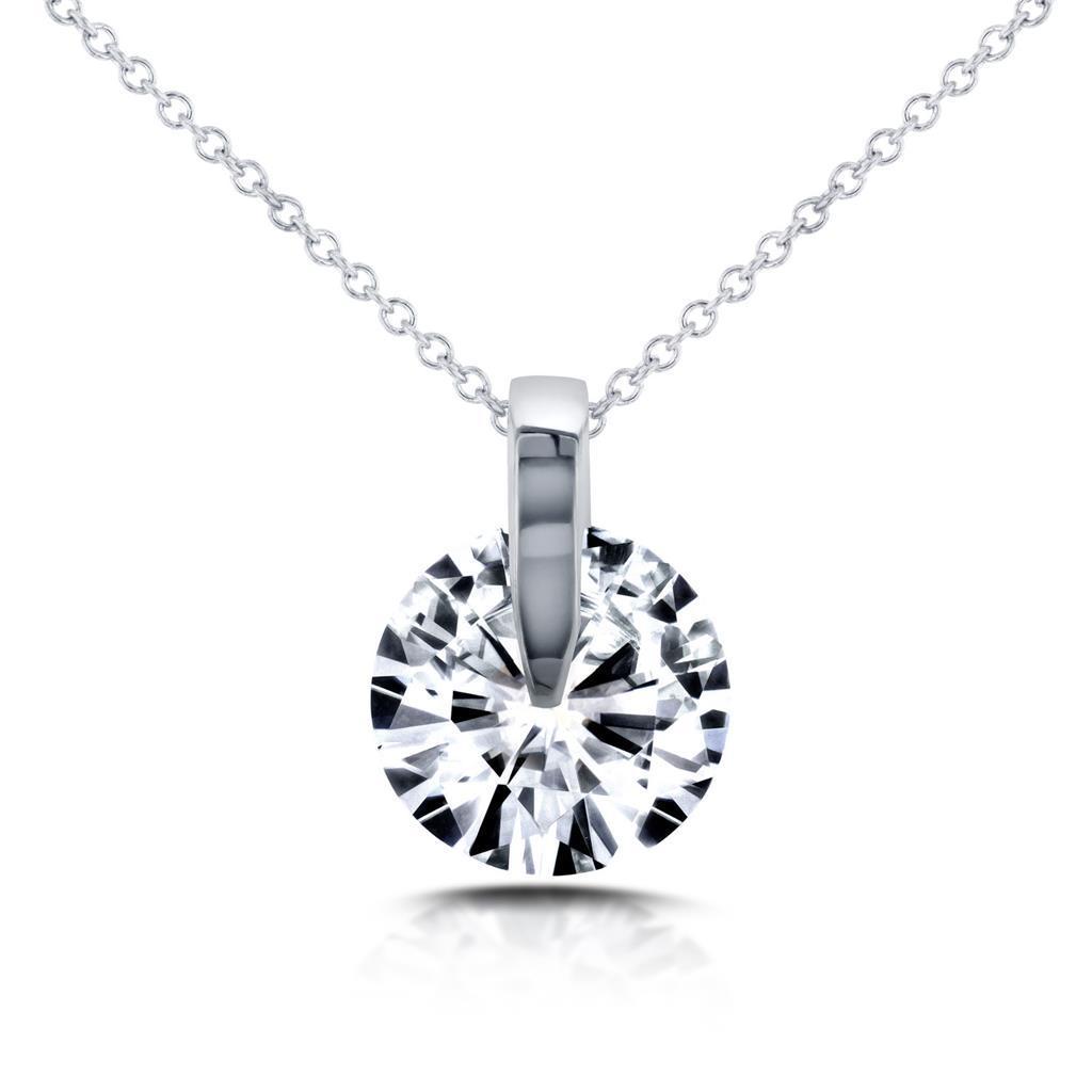 Round Brilliant Cut Solitaire Natural Diamond Necklace Pendant 2.00 Carats White Gold 14K Pendant