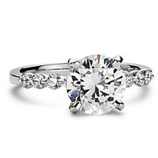 Round Brilliant High Quality Unique Solitaire Ring with Accents White Gold Diamond