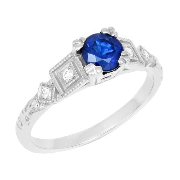 Round Cut Lady’s Prong Set Sri Lankan Sapphire And Diamonds White Gold Gemstone Ring