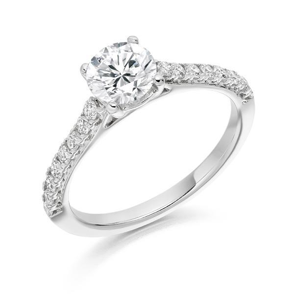 Round Cut New Diamond Engagement Ring White Gold Solitaire Ring with Accents