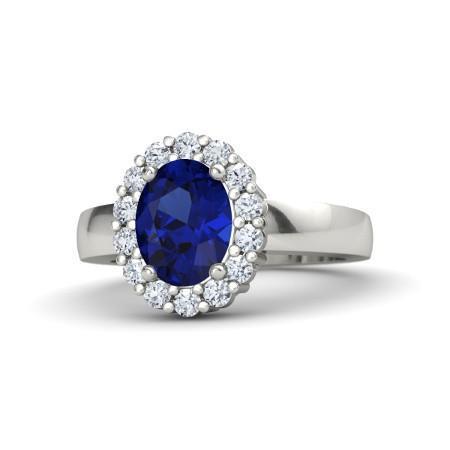 Round Cut New Sri Lankan Sapphire And Diamonds White Gold Gemstone Ring