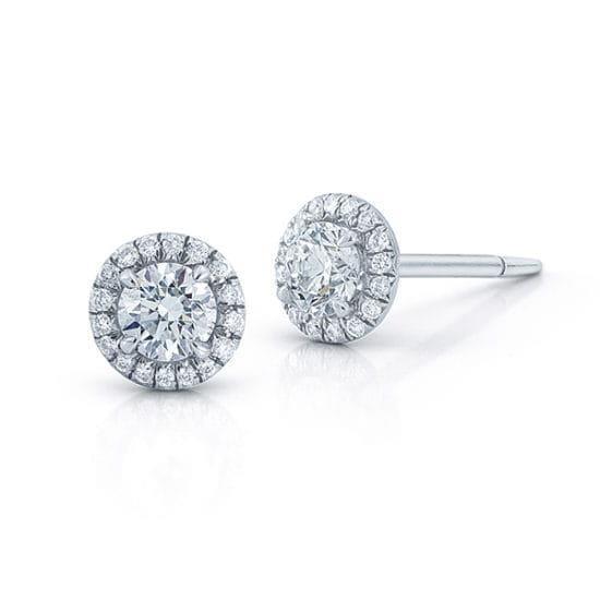Ladies Round Cut Diamonds Studs Halo Earrings White Gold