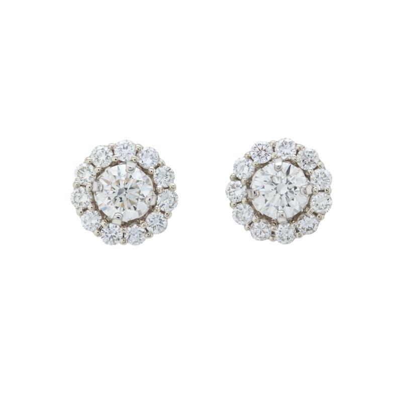 Round Cut Diamonds Studs Halo Earrings White Gold New Halo Stud Earrings