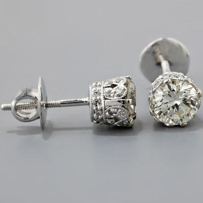 Round Cut Diamonds Women Studs Earrings Gold White Stud Earrings