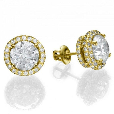 Yellow Gold White Gold Weeding Anniversary Studs Halo Earrings