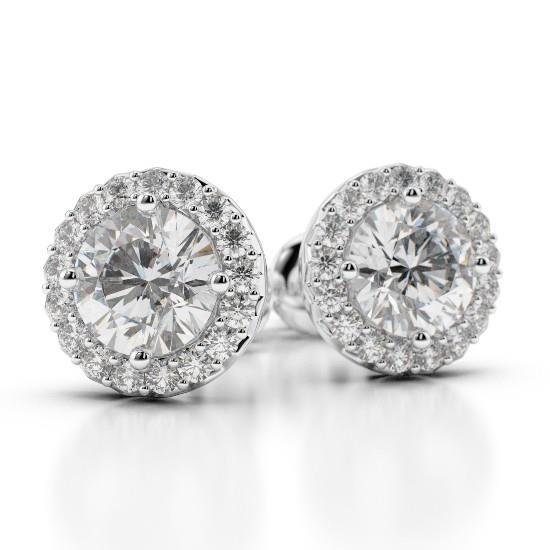 Women Pave Studs Halo Earrings White Gold Weeding Anniversary Studs Halo Earrings