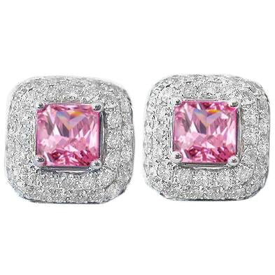 Round Cut 5 Ct. Pink Sapphire With Diamonds Studs Earring Gold 14K Gemstone Earring