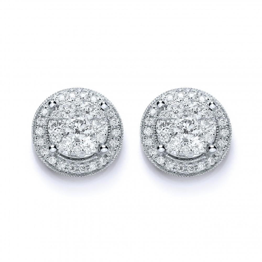 Round Cut Diamonds Women Studs Halo Earring New White Gold