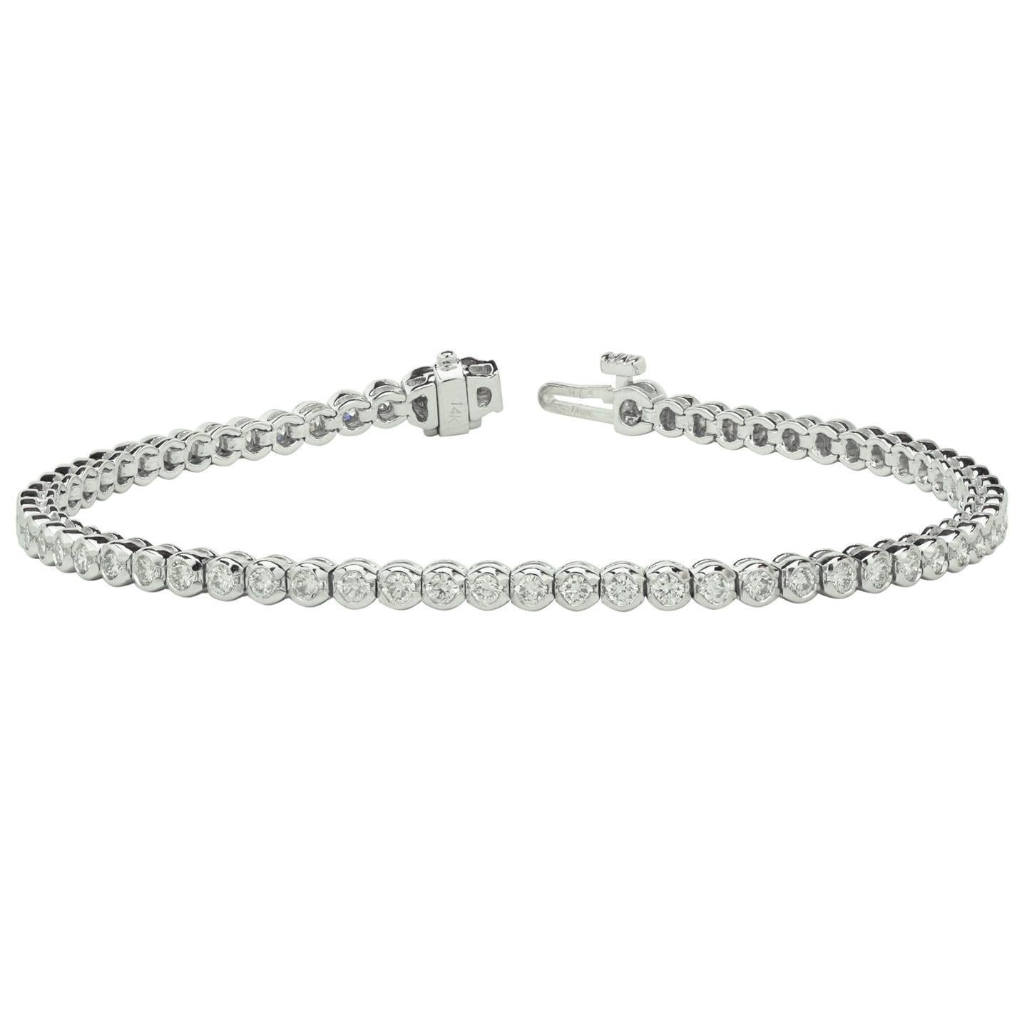 Round Cut Bezel Set 5.40 Carats Diamonds Tennis Bracelet Wg 10K Tennis Bracelet