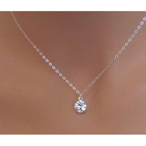 Round Carat Natural Earth Mined Diamond Women Necklace 14K White