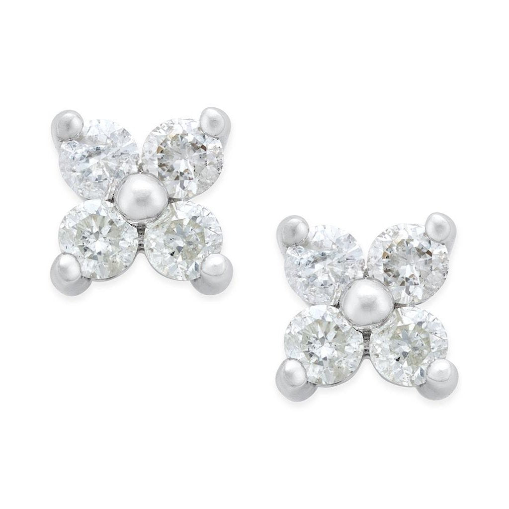 Round Cut Diamonds Flower Style Studs Earring White Gold Stud Earrings