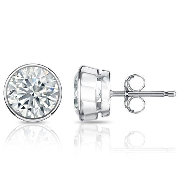 Ladies Round Cut Diamonds Women Studs Earrings 3Gold White Stud Earrings