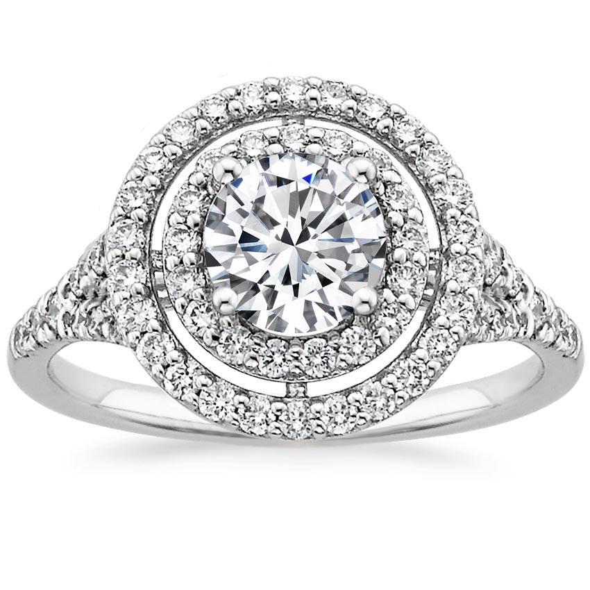 Round Cut Double Halo Diamond Engagement Ring White Gold 2.5 Carats Halo Ring