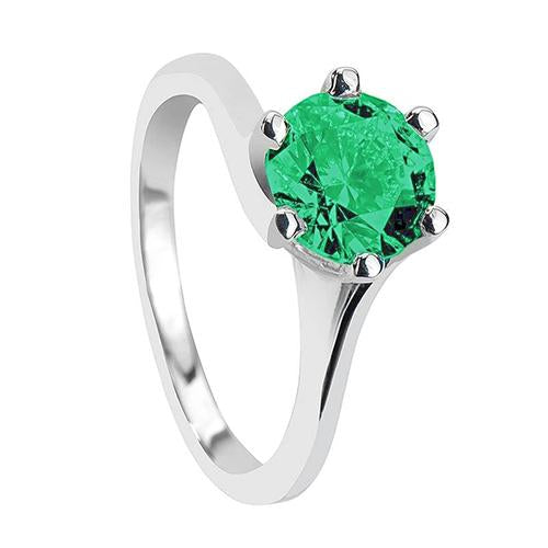 Round Cut Green Emerald Prong Set Gorgeous fancy Gold White Gemstone Ring