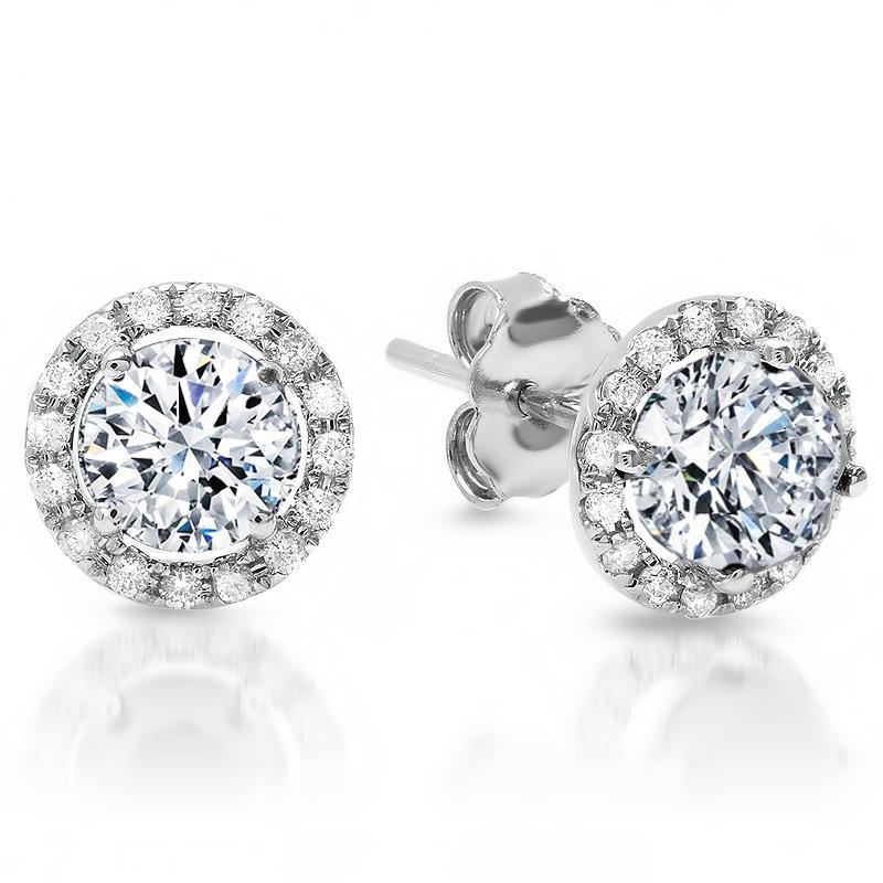 Round Cut Halo Diamond Stud Earring Solid White Gold Jewelry