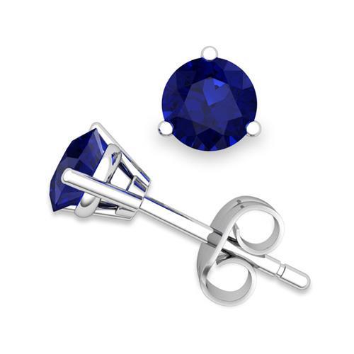 Brilliant Engagement Round Cut Prong Set Sri Lanka Sapphire Studs Earrings Gold Gemstone Earring