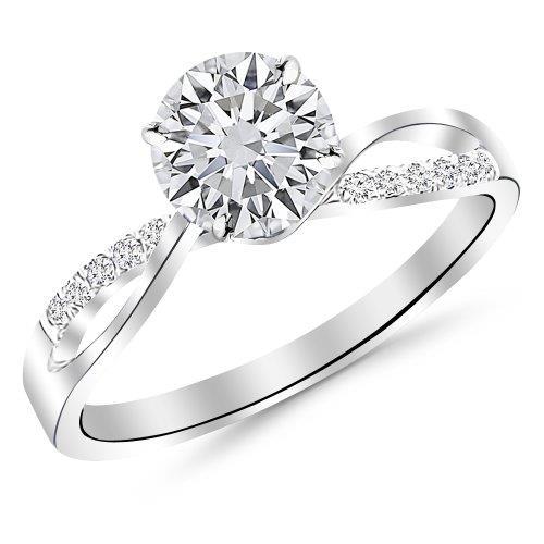 Lady’s Brilliant Engagement White Gold Diamond Solitaire Ring with Accents
