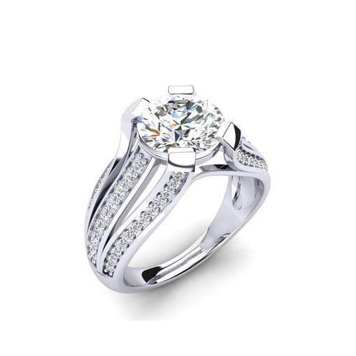 New White Gold Weeding Anniversary Solitaire Ring with Accents Diamond