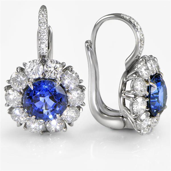 High Quality Fancy Round Cut Sri Lanka Blue Sapphire Diamond Hoop Earring White Gold