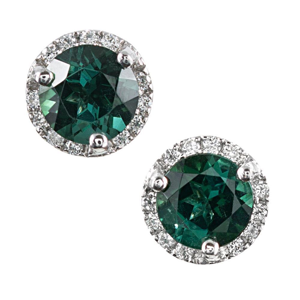 Round Cut Tourmaline And Diamonds 14.50 Ct Studs Pave Halo Earrings White Gold 14K Gemstone Earring