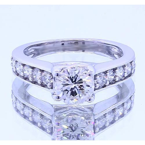 Round Diamond Engagement Ring Channel Set White Gold Solitaire Ring with Accents