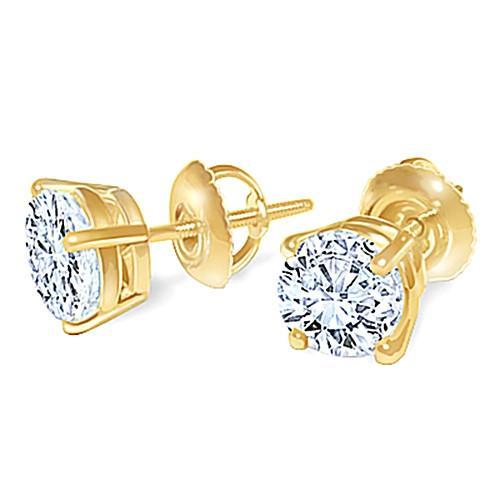 Ladies Round Diamond Stud Earring Pair Yellow Gold Studs