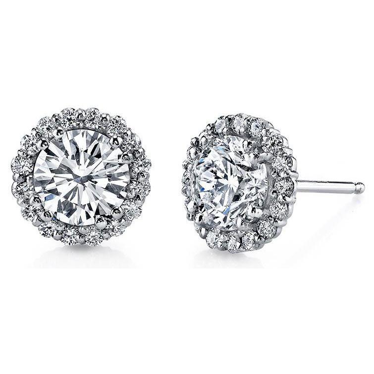 Round Diamond Stud Halo Earring Women Jewelry White Gold Halo Stud Earrings