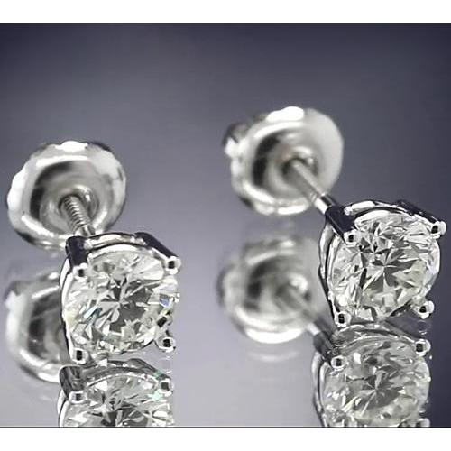 New Round Diamond Studs Earring White Gold Basket Setting Stud Earrings