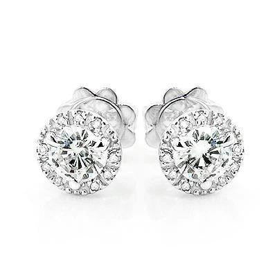 Amazibng Style Round Diamond Women Halo Stud Earring White Gold