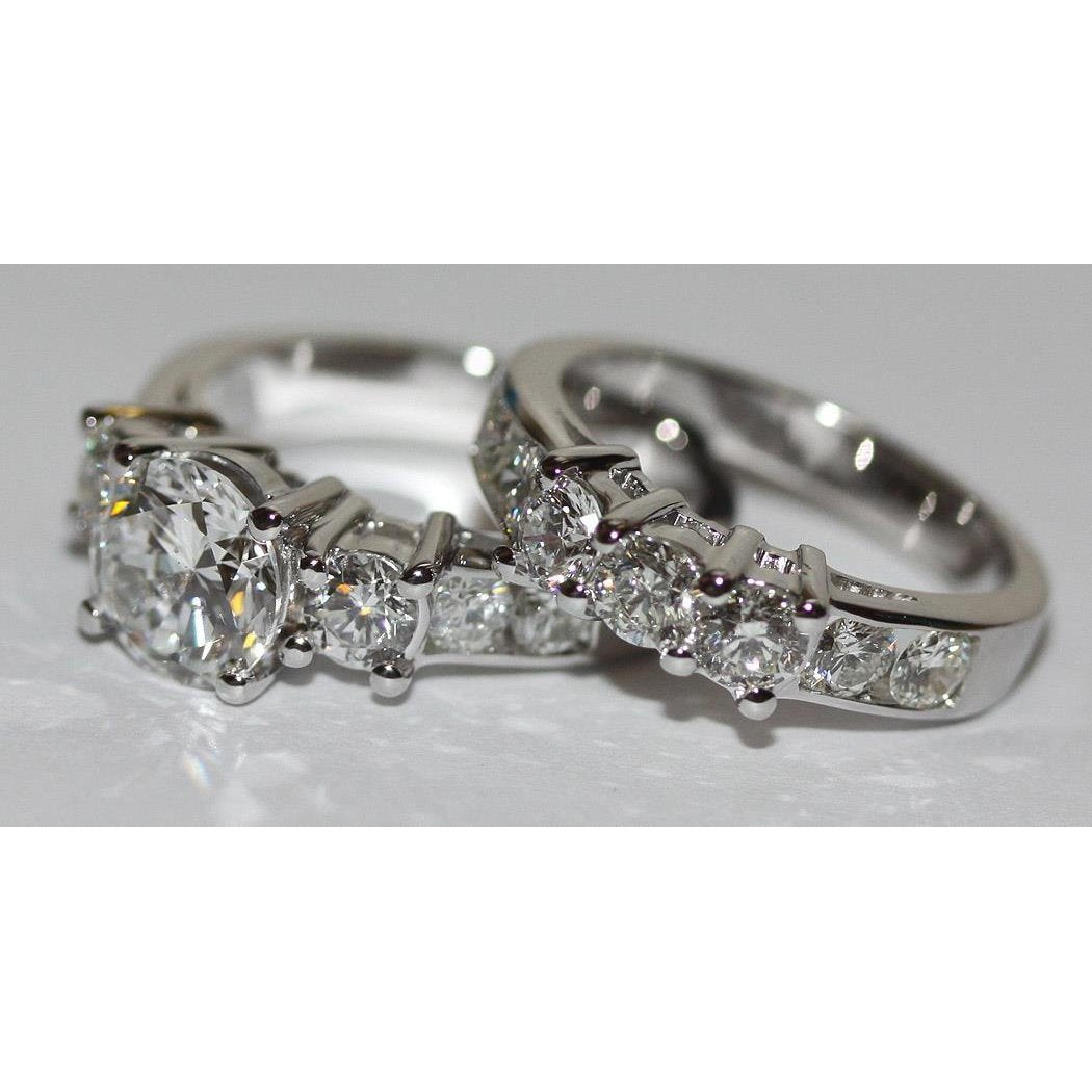 Round Diamonds Engagement Ring Set Band Set Gold White Engagement Ring Set