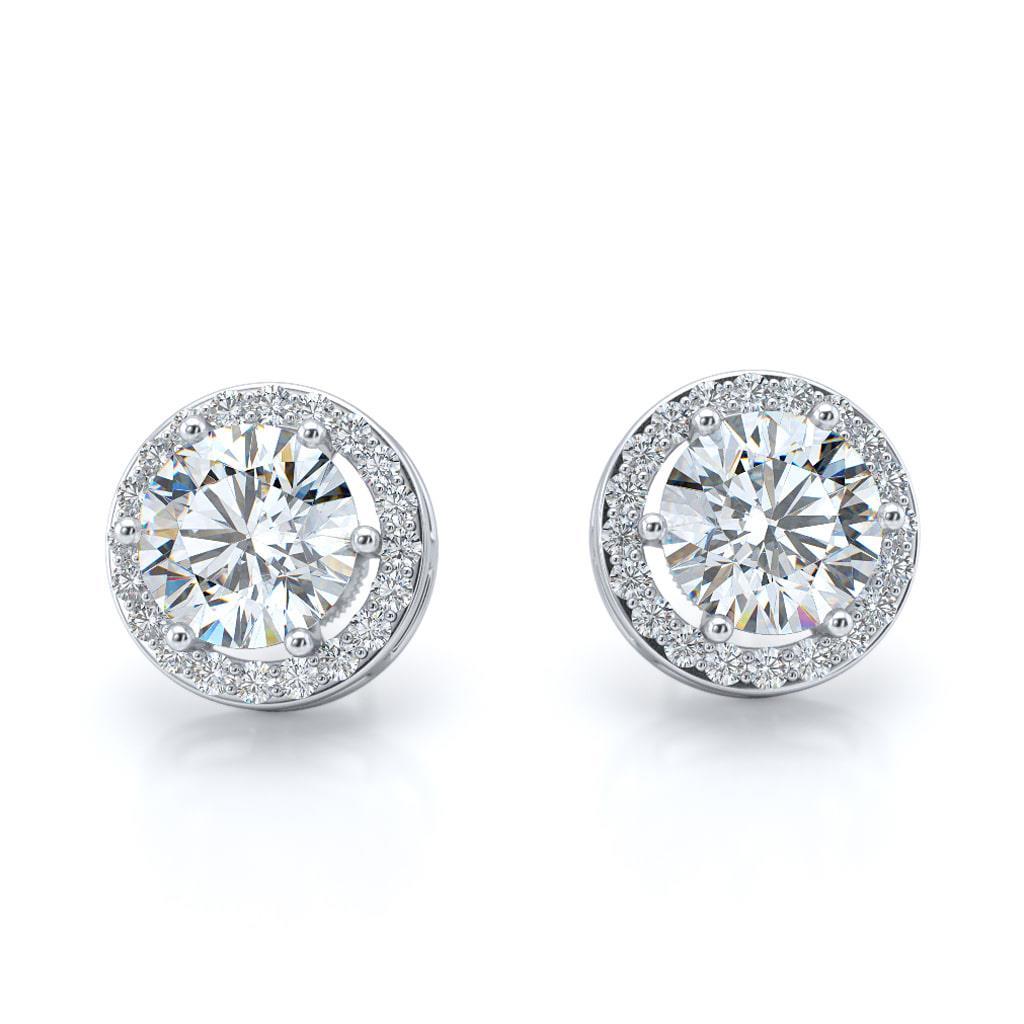 Antique Round Halo Cut Diamonds Ladies Studs Earrings White Gold
