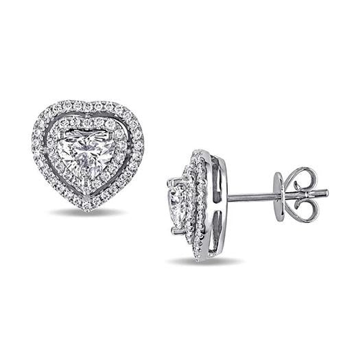 Round Halo Diamond Stud Earring Solid White Gold Halo Stud Earrings