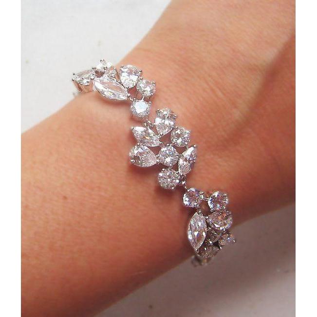 Round, Pear & Marquise Diamond 12 Ct Ladies Bracelet Solid Gold White 14K Tennis Bracelet