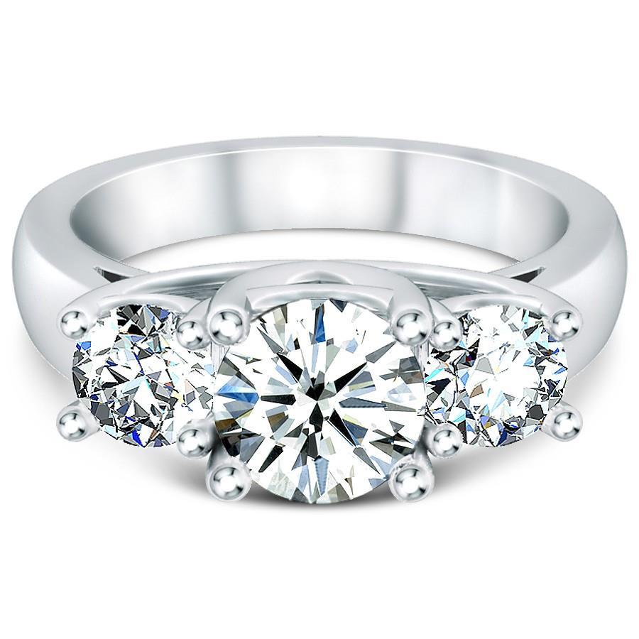 Round Prong Setting Three Stone Diamond Ring White Gold 14K 2.5 Ct Three Stone Ring