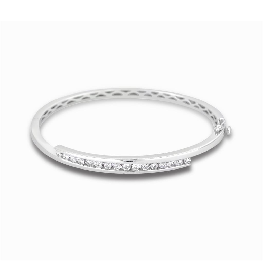 Round Shape 2.40 Carats Diamonds Women Bangle White Gold 14K Bangle