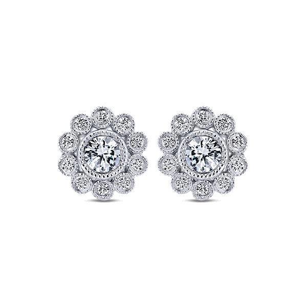 New Style Round Shape Halo Diamonds Women Studs Earring White Gold