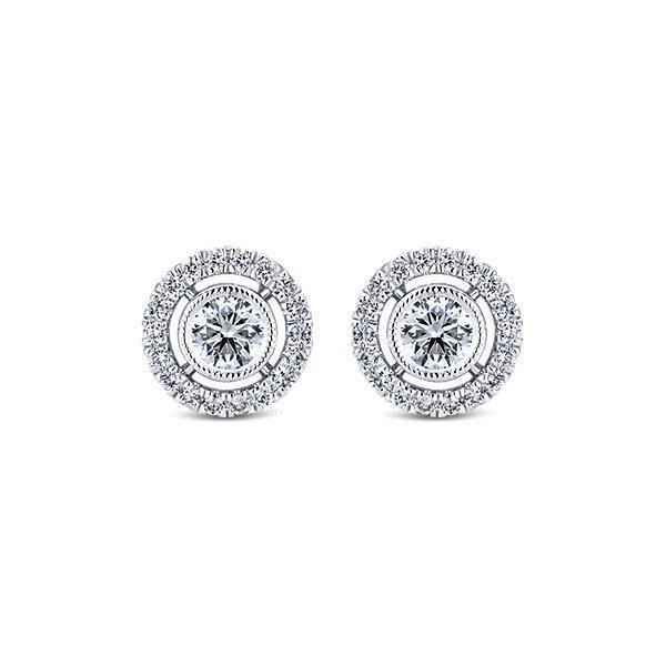 Antique Style Round Shaped Diamond Stud Halo Earring White Gold Halo Stud Earrings