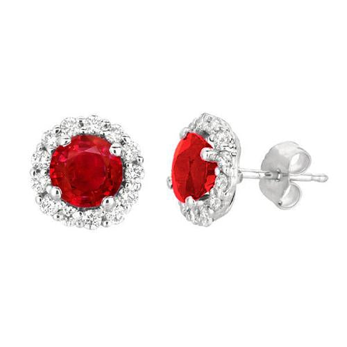 Ruby And Diamonds Amazing Womans Anneversary Stud Earrings White Gold Push Back Gemstone Earring