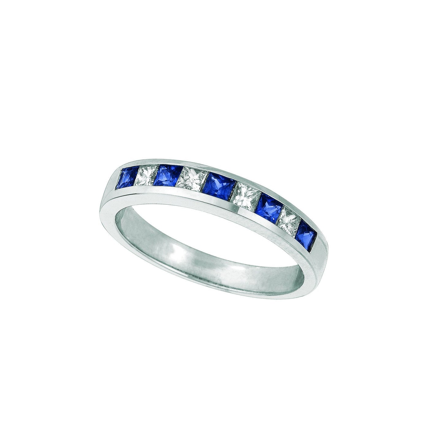 Sapphire And Diamond Princess Cut Eternity Band 0.23 Carats 14K White Gemstone Ring