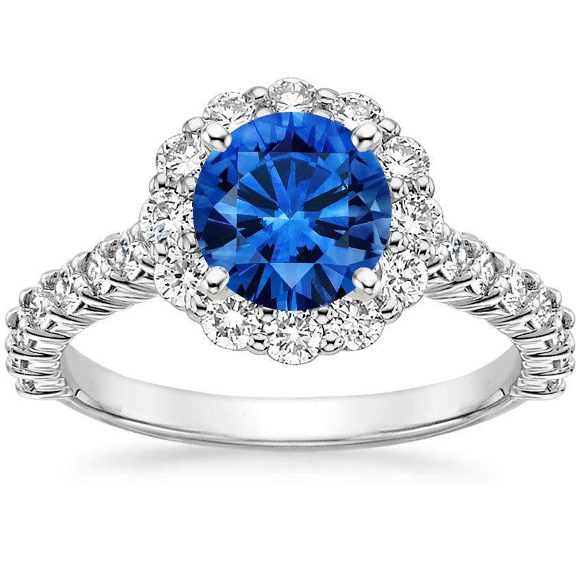Sparkling Sapphire And Diamond Ring White Gold Fine Jewelry Round Cut Gemstone Ring