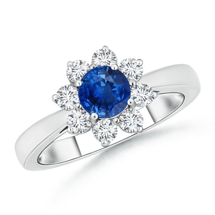 Women Sapphire And Diamonds Round Cut Wedding White Gold Gemstone Ring