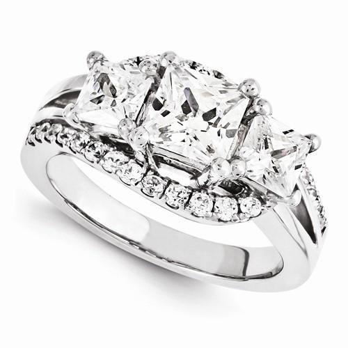 Size 7 White Gold 14K Diamond Engagement Fancy Three Stone Ring Three Stone Ring