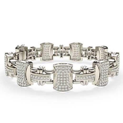 Small Diamonds Men'S 14K Gold White Natural Round Cut 12.20 Carats Chain Bracelet